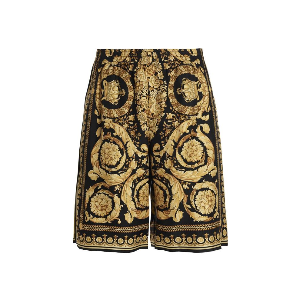 'Barocco' silk bermuda shorts with all-over print and elastic waistband.