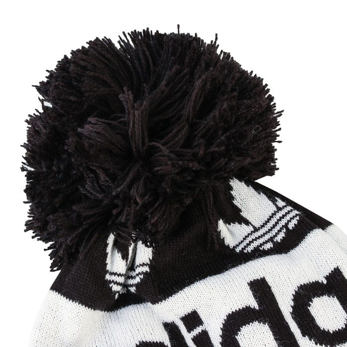 Mens adidas Originals Pompom Beanie  Black. <BR><BR>- Built in a soft knit  the beanie shows off its adidas DNA from the Trefoil all the way to the 3-Stripes.<BR>- Fold up brim.<BR>- Finishes with a jaunty pompom on top.<BR>- 100% acrylic. Machine washable.<BR>- Ref: ED8761.