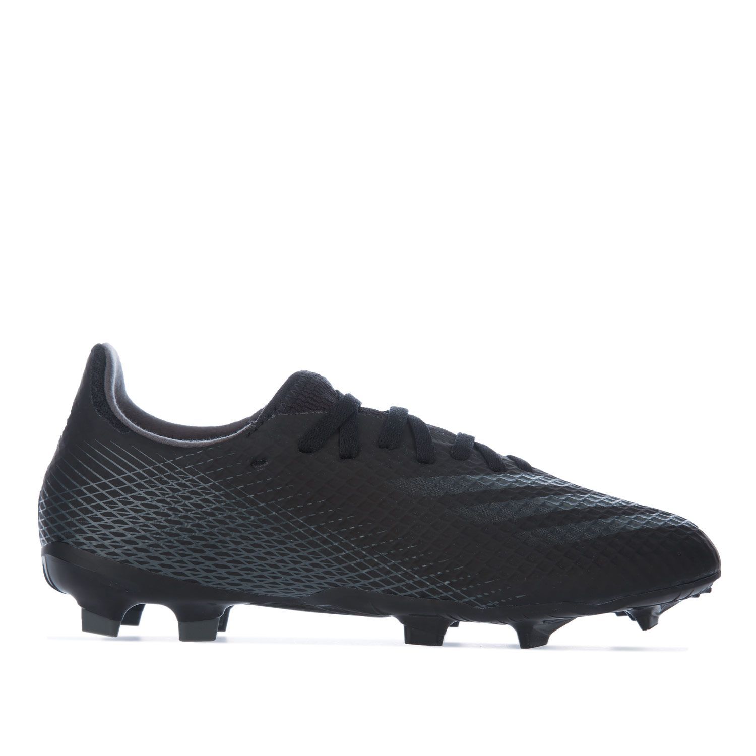 Junior Boys adidas X Ghosted.3 FG Football Boots in black.- Engineered mesh upper.- Lace fastening.- Four- way stretch material.- Stretchy tongue.- Firm ground.- 3 stripe detail to side.- TPU firm ground outsole.- Textile and synthetic lining  Synthetic sole.- Ref.: FW3545J