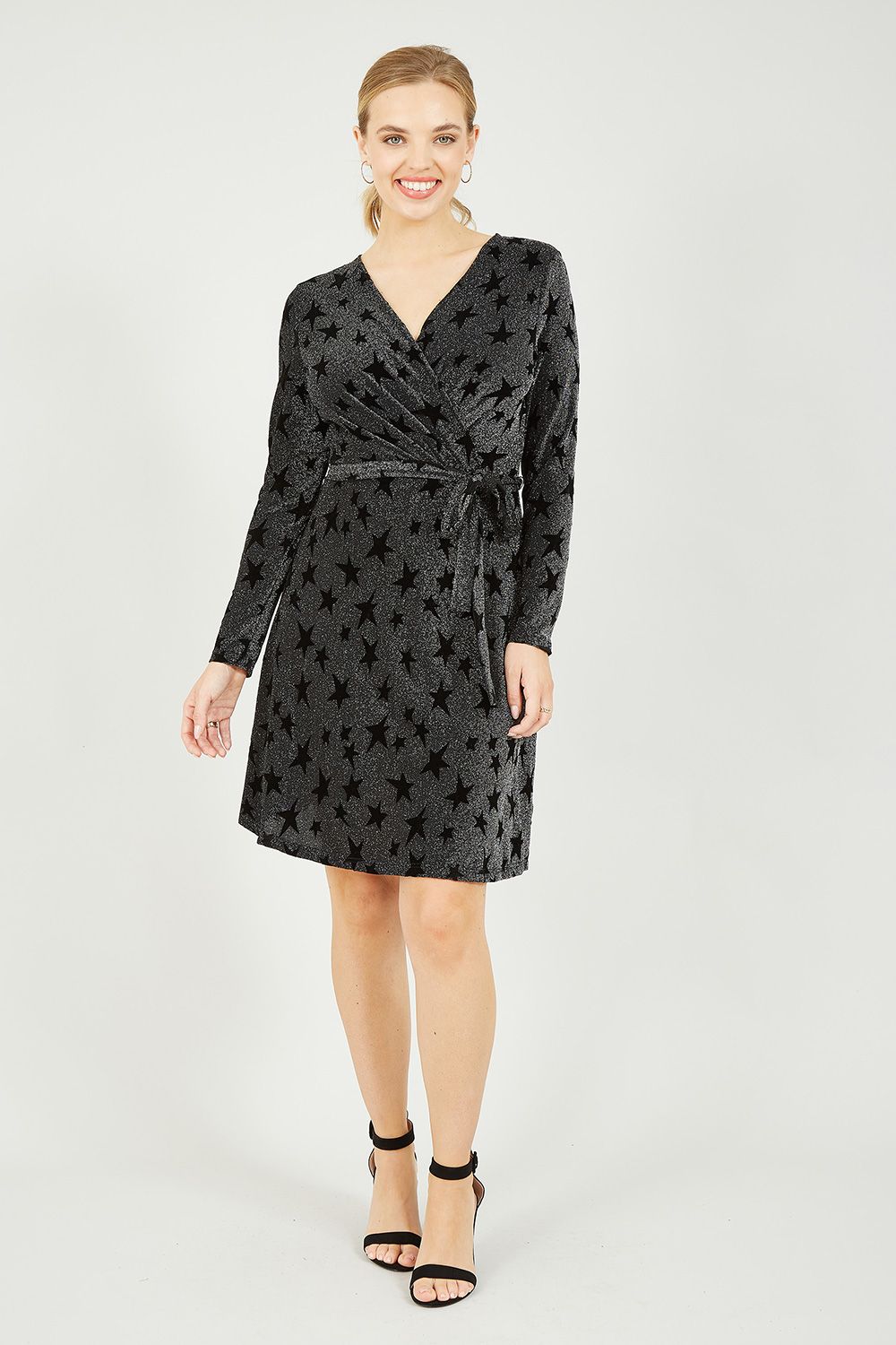Yumi Black Glitter Star Wrap Dress
