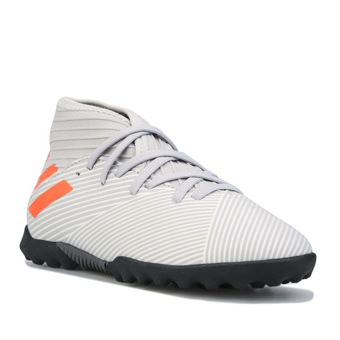 Children Boys adidas Nemeziz 19.3 Turf Football Boots in grey.- Soft synthetic mid-cut upper.- Lace fastening. - Regular fit.- EVA midsole. - 3 stripe detail to side. - Rubber outsole. - Synthetic Upper  Textile Lining  Synthetic Sole.- Ref.: EF8303