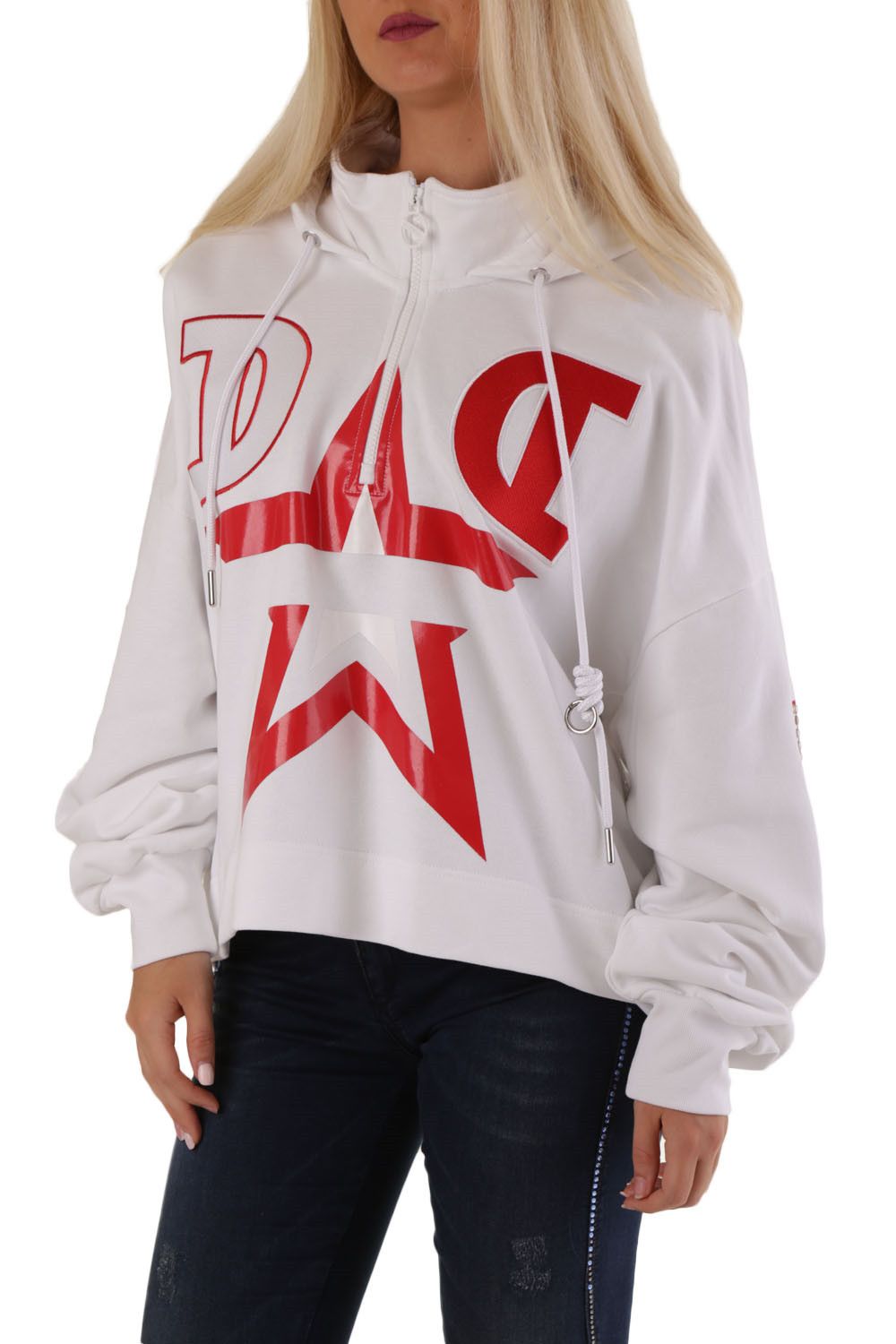 Brand: Diesel
Gender: Women
Type: Sweatshirts
Season: All seasons

PRODUCT DETAIL
• Color: white
• Pattern: print
• Fastening: slip on
• Sleeves: long
• Collar: hood

COMPOSITION AND MATERIAL
• Composition: -100% cotton 
•  Washing: machine wash at 30°