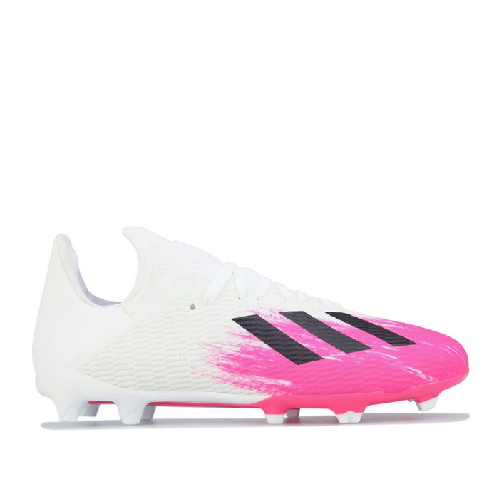 Children Boys adidas X 19.3 FG Football Boots in White Pink. – Super-thin Speedmesh upper. – Lace closure. – Firm ground football boots. – Low-cut Clawcollar. – adidas branding. – Regular fit. – Ultralight Speedframe outsole. – Synthetic upper – Textile lining – Synthetic sole. – Ref: EG7150C