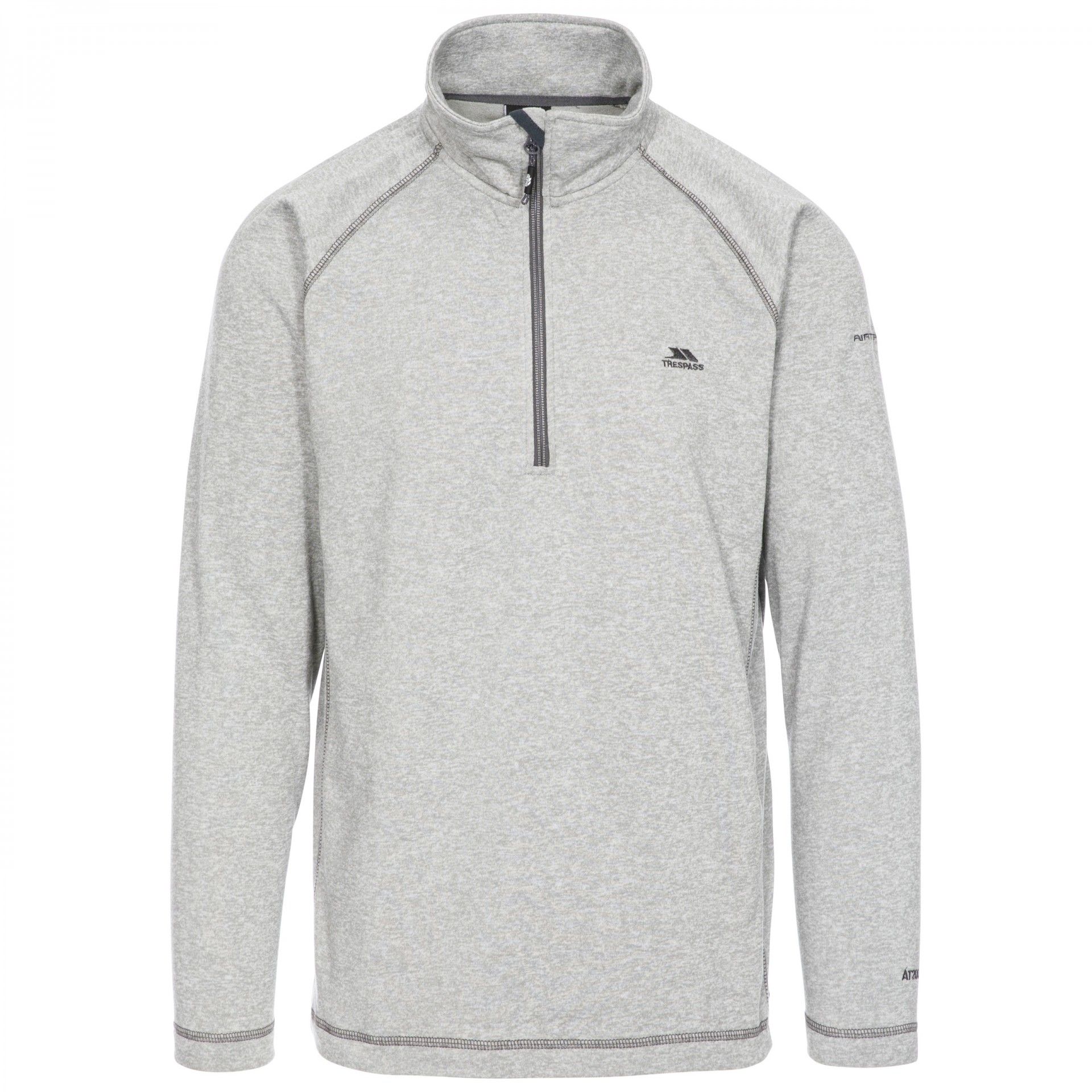 Melange fleece with brushed back. 1/2 zip neck. Low profile zip. Airtrap. 200gsm. 100% Polyester. Trespass Mens Chest Sizing (approx): S - 35-37in/89-94cm, M - 38-40in/96.5-101.5cm, L - 41-43in/104-109cm, XL - 44-46in/111.5-117cm, XXL - 46-48in/117-122cm, 3XL - 48-50in/122-127cm.