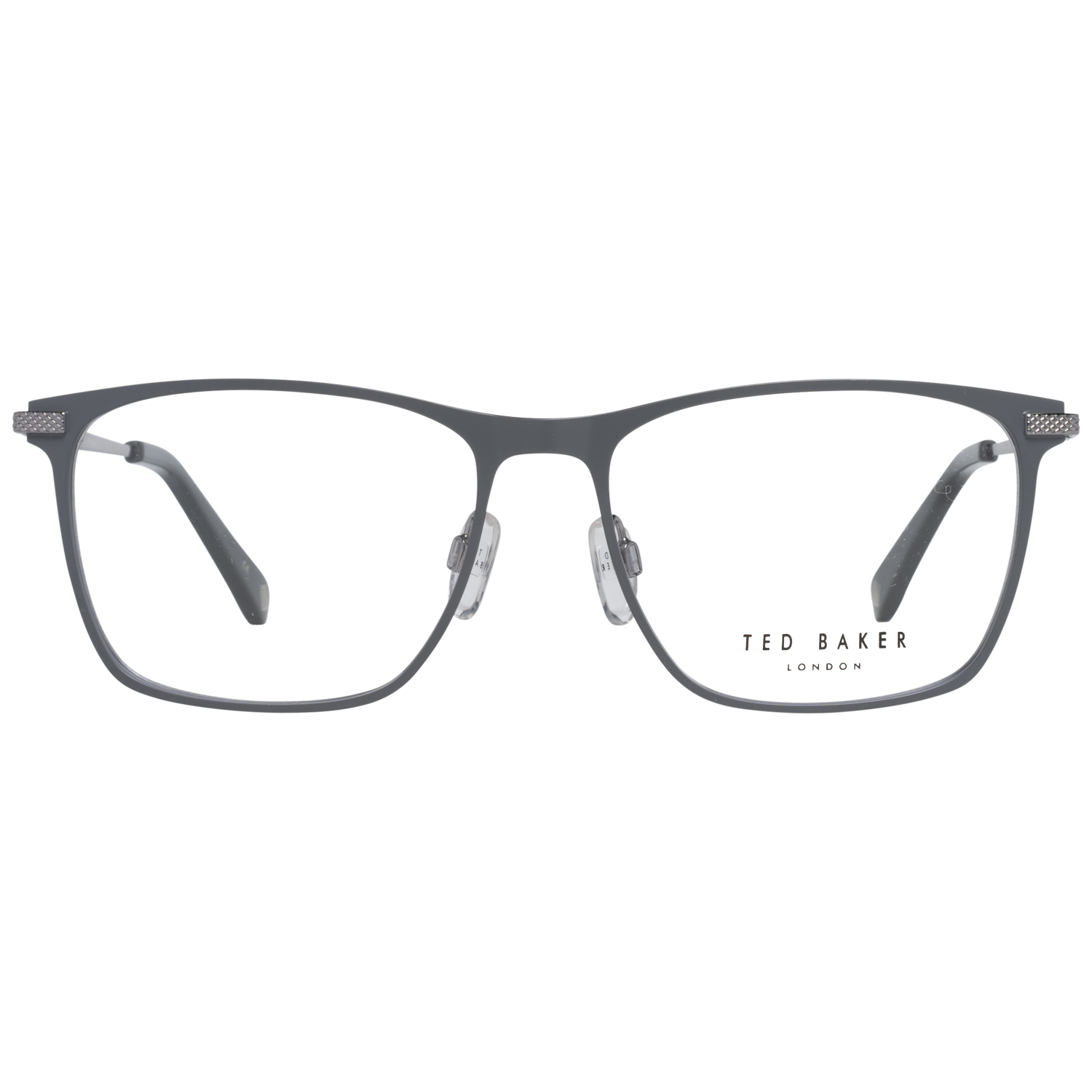 Ted Baker Rectangular Mens Gunmetal TB4276 Bower Glasses are a modern rectangular style crafted from lightweight metal. The soft nose pads and plastic temple tips provide comfort for all day use. Ted Baker's logo is embedded into the slender temples for authenticity.