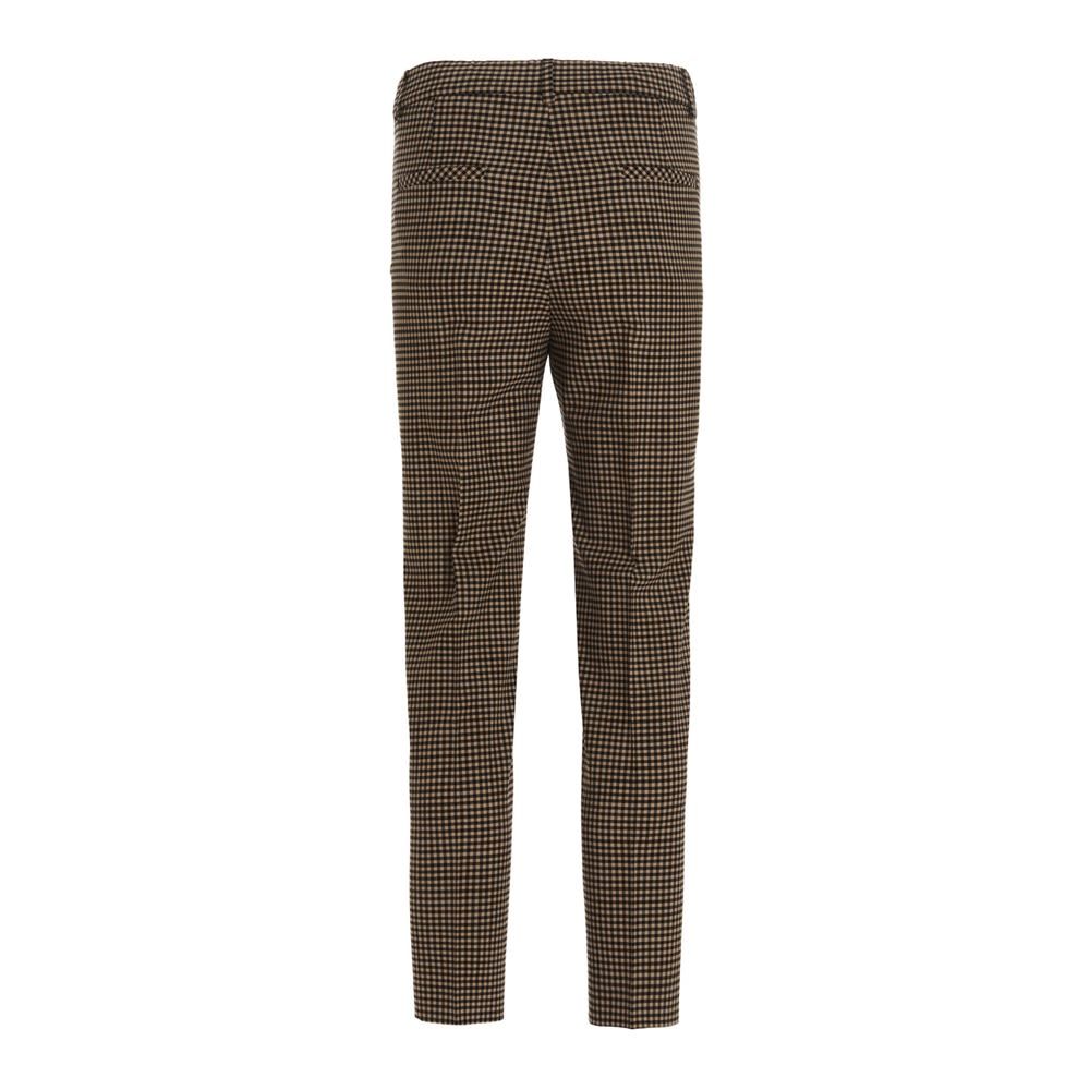 'Galene' high-waist, virgin wool trousers with an elastic waistband at the back, all over checked pattern, front plets, a concealed hook-and-eye, button and zip closure. Chino fit.