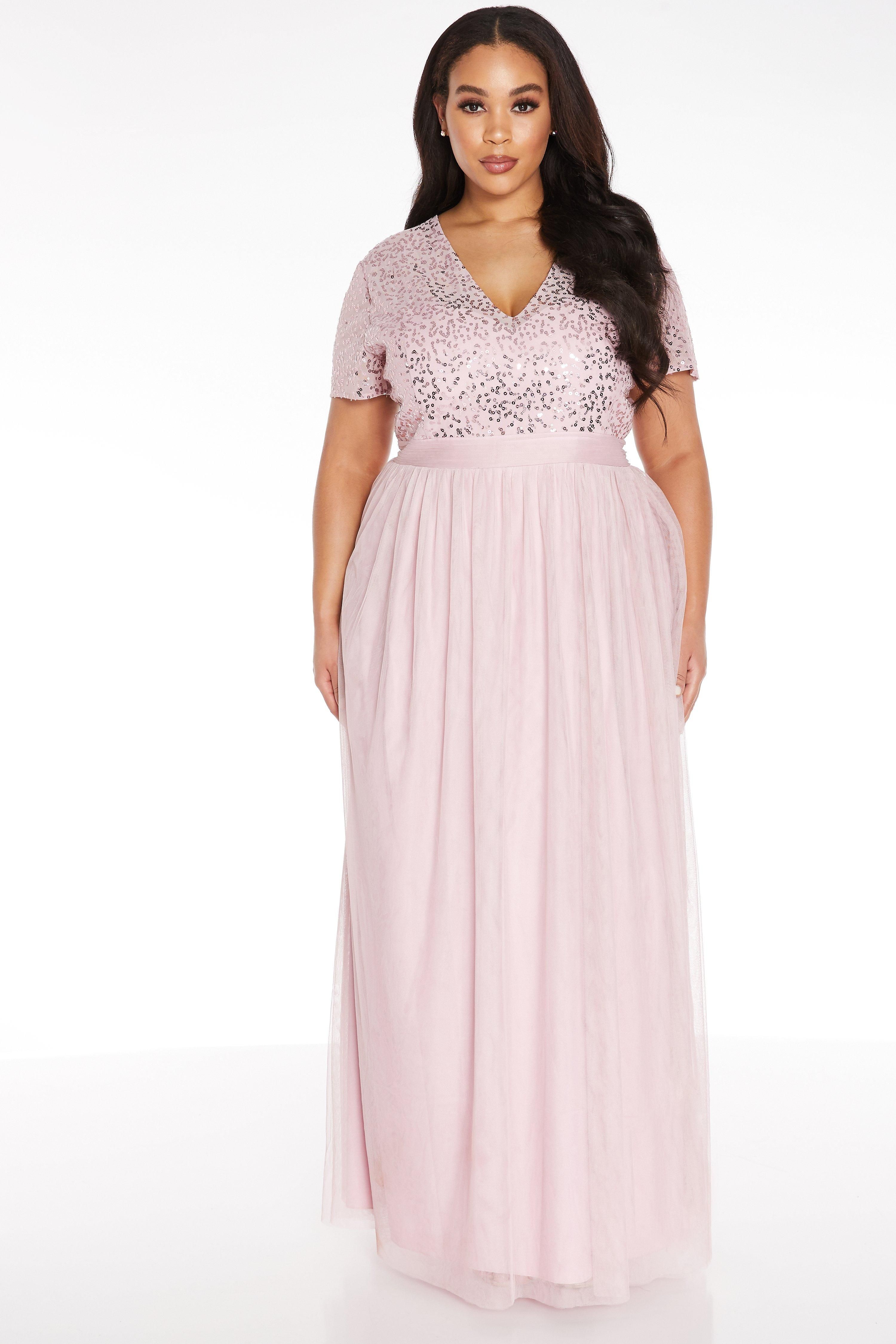 - Curve collection  - Perfect occasion dress  - Stretch back  - V neck  - Mesh sequin bodice  - 97% Polyester 3% Elastane  - 100% Polyester  - Model Height: 5' 8