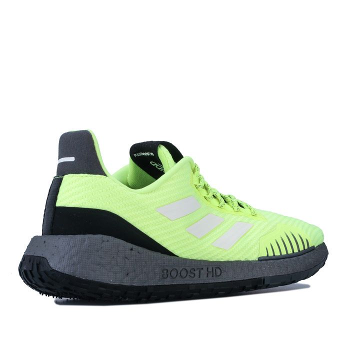 Mens adidas PulseBOOST HD Winter Running Shoes in solar Yellow - cloud White - grey six – All-weather running shoes designed for an energised ride. – Ballistic nylon upper with water-repellent treatment. – Sock-like construction. – Lace up closure. – Padded collar and tongue. – Comfortable textile lining. – Moulded EVA sockliner for anatomical fit and great step-in comfort. – Boost HD midsole provides responsive energy return and extra stability. – Adaptive Traxion outsole. – Continental rubber outsole provides superior grip in wet and dry conditions. – Reflective details. – Scan the QR code on tongue to unlock an exclusive playlist to help keep you moving. – Textile and synthetic upper – Textile lining – Synthetic sole. – Ref: EF8906