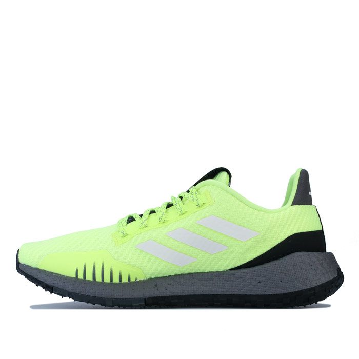 Mens adidas PulseBOOST HD Winter Running Shoes in solar Yellow - cloud White - grey six – All-weather running shoes designed for an energised ride. – Ballistic nylon upper with water-repellent treatment. – Sock-like construction. – Lace up closure. – Padded collar and tongue. – Comfortable textile lining. – Moulded EVA sockliner for anatomical fit and great step-in comfort. – Boost HD midsole provides responsive energy return and extra stability. – Adaptive Traxion outsole. – Continental rubber outsole provides superior grip in wet and dry conditions. – Reflective details. – Scan the QR code on tongue to unlock an exclusive playlist to help keep you moving. – Textile and synthetic upper – Textile lining – Synthetic sole. – Ref: EF8906