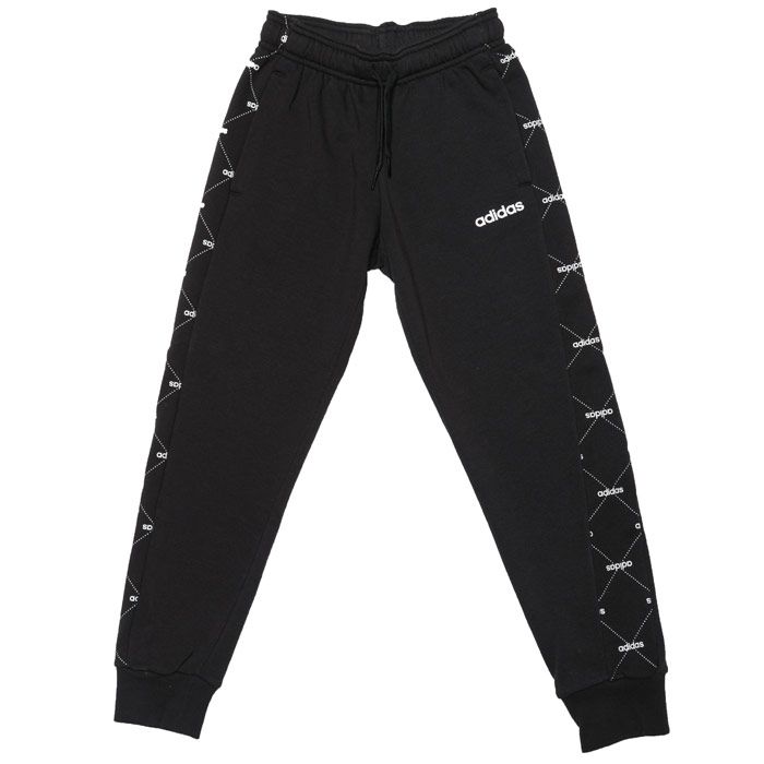 Junior Boys adidas Motion Allover Jog Pants in black - white.<BR><BR>- Elasticated waist with drawcord.<BR>- Side seam pockets.<BR>- Diamond print side panels with allover adidas linear logo.<BR>- adidas linear logo printed at left thigh.<BR>- Tapered leg.<BR>- Ribbed cuffs.<BR>- Regular fit.<BR>- Main material: 70% Cotton  30% Recycled polyester.  Machine washable.<BR>- Ref: EI7923