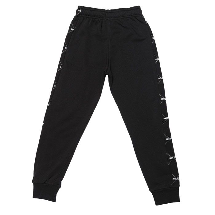 Junior Boys adidas Motion Allover Jog Pants in black - white.<BR><BR>- Elasticated waist with drawcord.<BR>- Side seam pockets.<BR>- Diamond print side panels with allover adidas linear logo.<BR>- adidas linear logo printed at left thigh.<BR>- Tapered leg.<BR>- Ribbed cuffs.<BR>- Regular fit.<BR>- Main material: 70% Cotton  30% Recycled polyester.  Machine washable.<BR>- Ref: EI7923