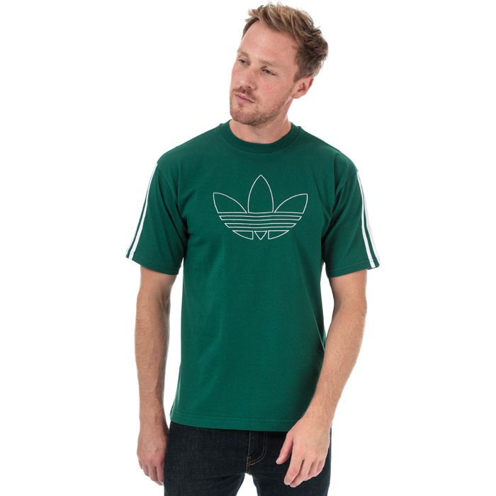 Mens adidas Originals Outline Trefoil T-Shirt in collegiate green.<BR><BR>- Ribbed crew neck.<BR>- Short sleeves with applied 3-Stripes.<BR>- Embroidered outline Trefoil logo at centre chest.<BR>- Tonal back neck tape.<BR>- Relaxed fit.<BR>- Main material: 100% Cotton.  Machine washable.<BR>- Ref: EJ7118