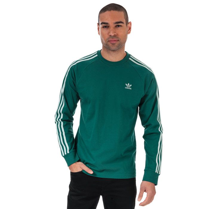 Men's adidas Originals 3-Stripes Long Sleeve T-Shirt in Green