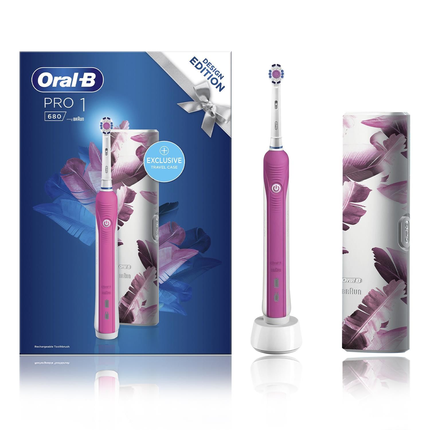 OralB Pro 680 3D Pink White Electric Toothbrush with Travel Case