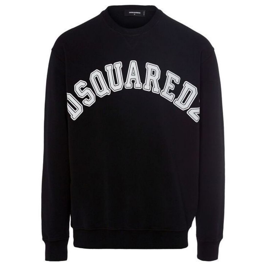 Dsquared2 College Fit Large Logo Black Jumper. Dsquared2 Black Jumper. Oversize Fit, Made In Italy. Elasticated Neck, Sleeve Ends and Bottom. Large Logo Print. Style Code: S74GU0438 S25030 900