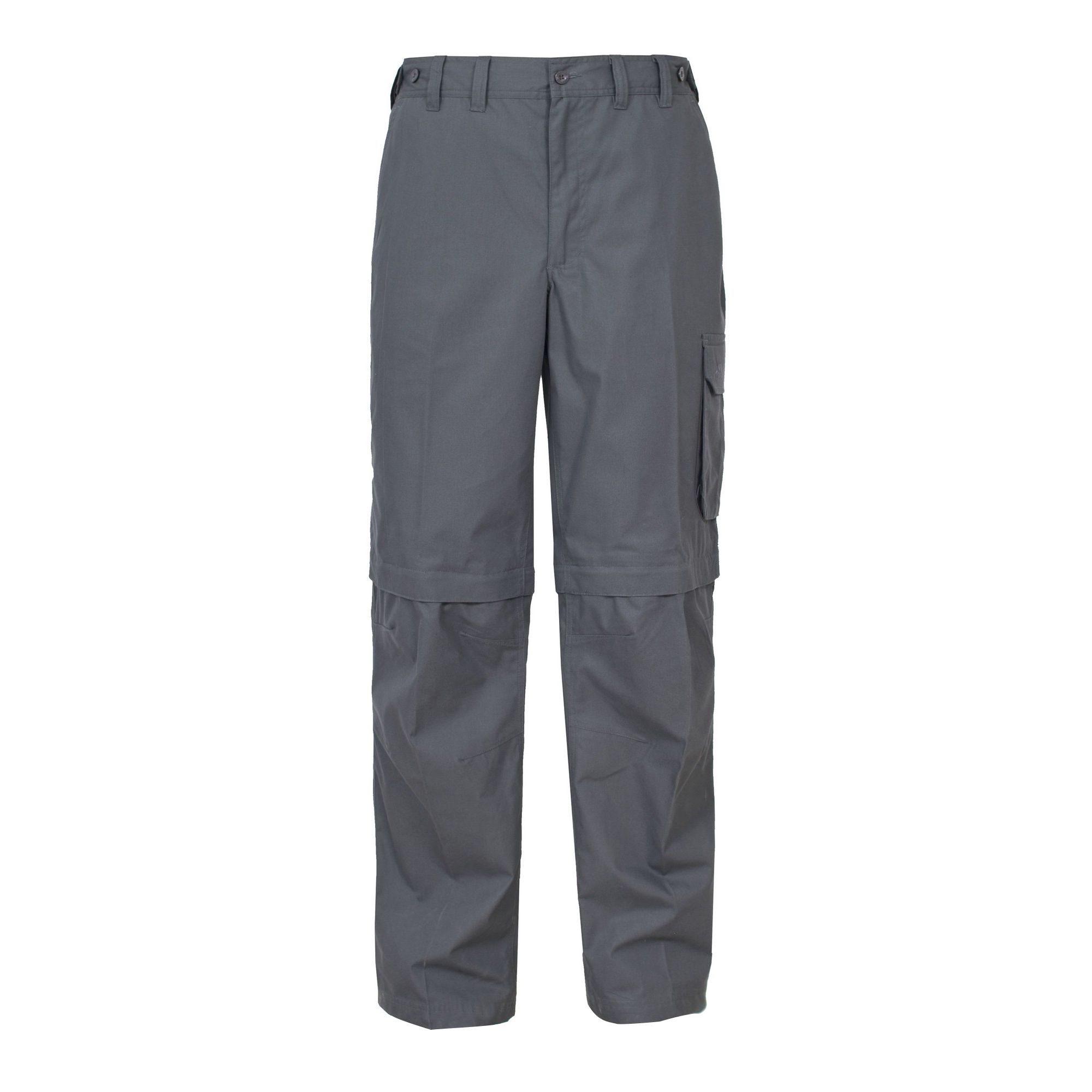 Mens convertible cargo trousers. Durable water repellent finish. UPF40+ protective fabric. Converts into shorts with zip off legs from the knee, making them ideal for outdoor walking. Moisture wicking build. Quick dry fabric. 2 zipped pockets, 1 concealed zipped pocket, 2 side pockets and 3 bellow patch pockets. Elasticated back panel with side adjusters. Articulated knee darts for added mobility. 65% Polyester, 35% Cotton.