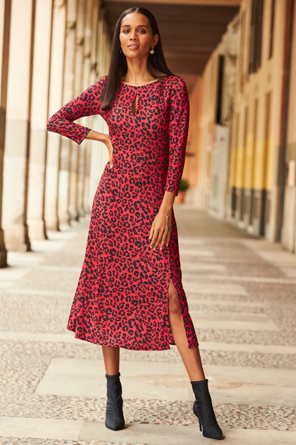 red black animal print dress