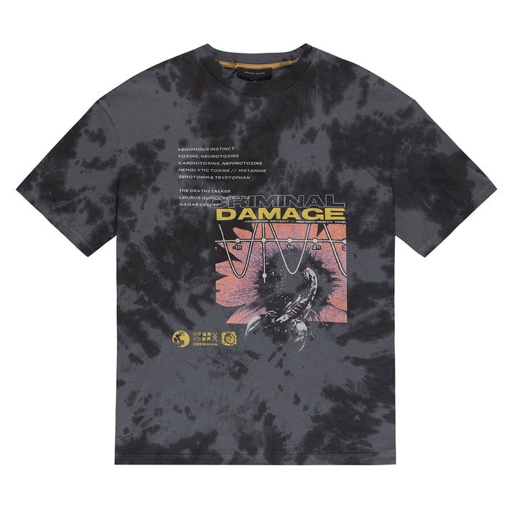 Scorpion T-Shirt in Tie Dye featuring front text & back print.  Details:  Tie Dye Back and front print Crew Neck Ribbed Collar Composition:  100% Cotton.  Machine wash as per care label instructions.
