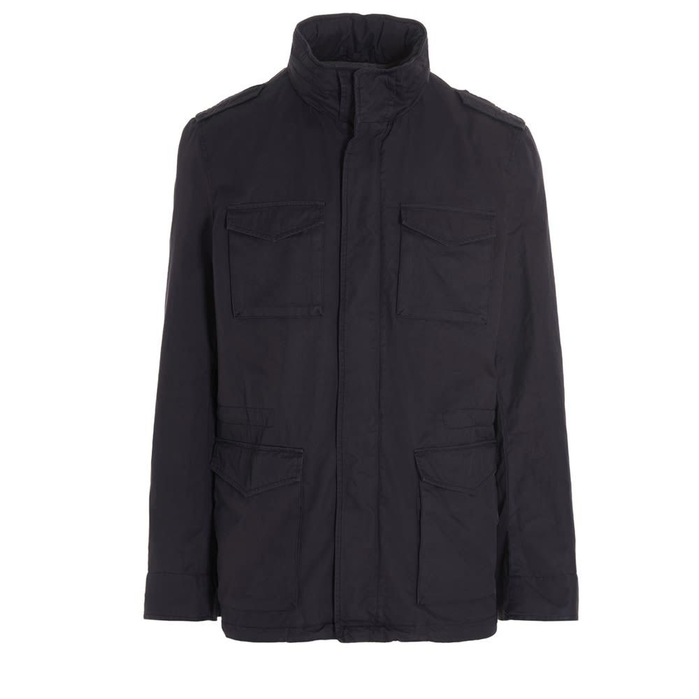 Herno washed cotton jacket with patch pockets, a zip and snap button closure.