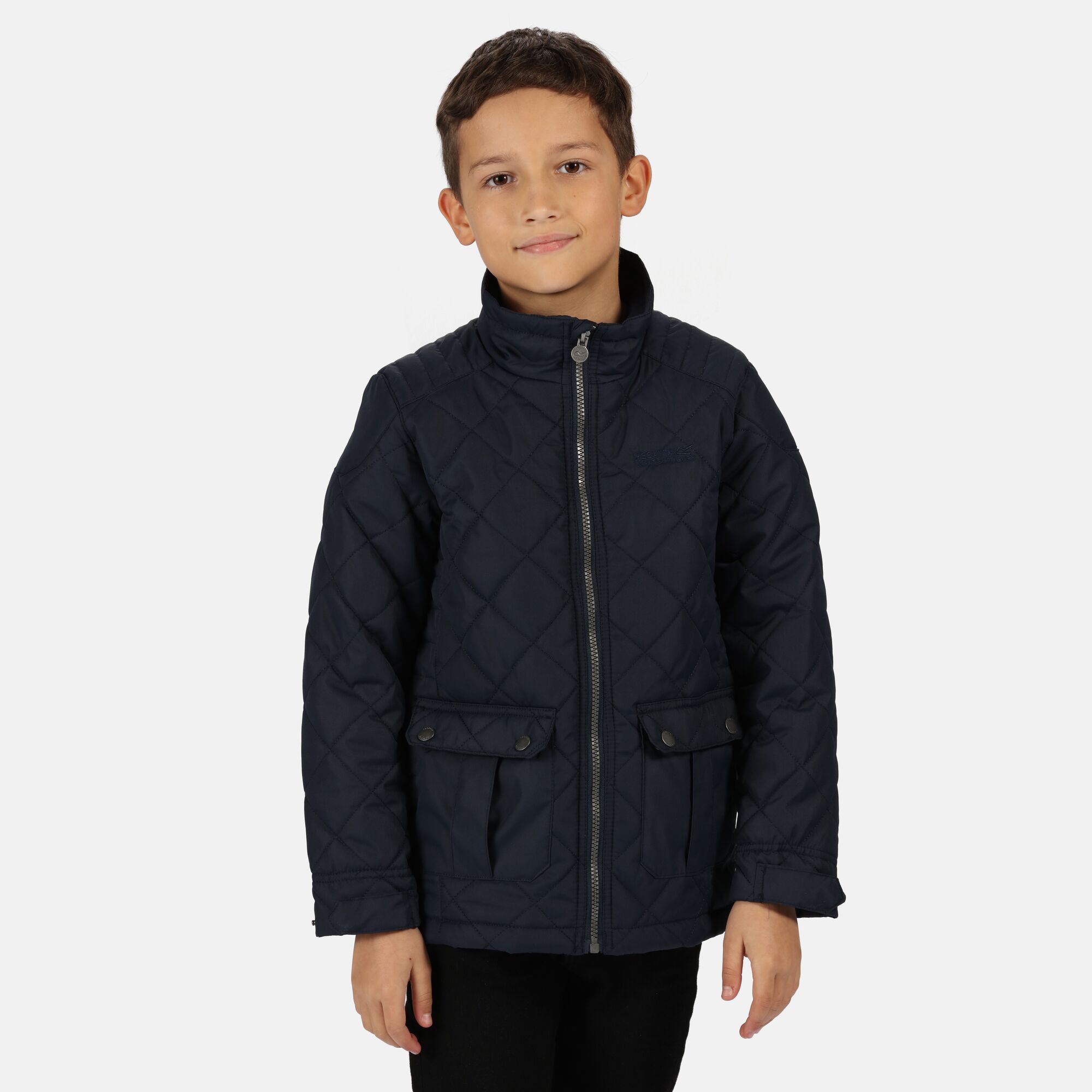 Material: 100% polyester. Water repellent quilted micro poplin fabric. Thermo-guard insulation. 100% polyester taffeta printed lining. 2 x lower patch pockets with branded snap fastenings. Back vents with stud fastening.