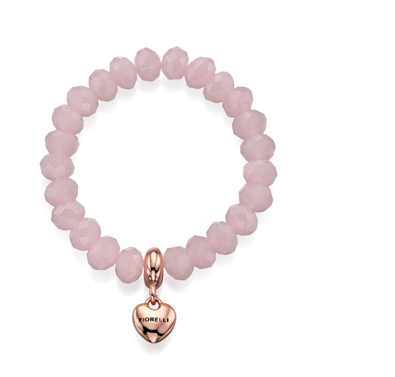 Fiorelli Fashion Rose Quartz Glass Bead & Rose Gold Heart Charm Stretch Bracelet