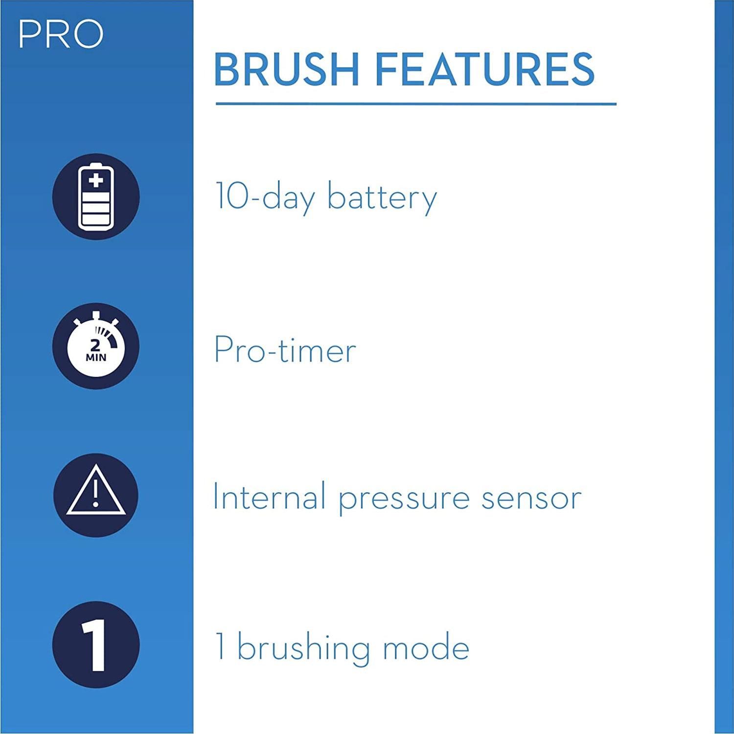 Oral-B Pro 600 Cross Action Electric Toothbrush Rechargeable.  Rechargeable brush with one mode and one brush head - 3D cleaning, ships with 2 pin plug. The Oral-B Pro 600 cross action electric rechargeable toothbrush provides a clinically proven clean versus a regular manual toothbrush. The professionally inspired design of the cross action toothbrush head surrounds each tooth with bristles angled at 16 degrees and 3D cleaning action oscillates, rotates and pulsates to break up and remove up to 100 Percent more plaque than a regular manual toothbrush. An in-handle timer helps you brush for a dentist-recommended 2 minutes. Best of all it is brought to you by Oral-B – the #1 brand used by dentists worldwide. Oral-B Pro 600 electric rechargeable toothbrush is compatible with the following replacement toothbrush heads: Cross Action, 3D White, Sensi Ultrathin, Sensitive Clean, Precision Clean, Floss Action, Tri Zone, Dual Clean, Power Tip, Ortho Care.

Features:

Up to 100% more plaque removal: Round head cleans better for healthier gums
Movement helps you achieve enhanced cleaning results
Dentist-inspired round brush head oscillates, rotates and pulsates to break up and remove plaque
One brushing mode: Daily clean
Content: One electric toothbrush handle with charger two-pin UK plug, one toothbrush head; Oral-B, the #1 brand used by dentists worldwide

The Box Contain: 1x electric toothbrush handle with charger two-pin UK plug, 1x toothbrush head