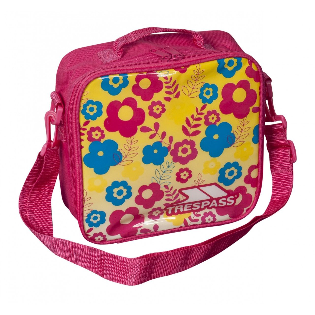 Material (outer): 100% 300D polyester, (inner): 100% PEVA foam insulation. Kids lunch box. Clip off carry strap. Size: 230mm x 230mm x 90mm.