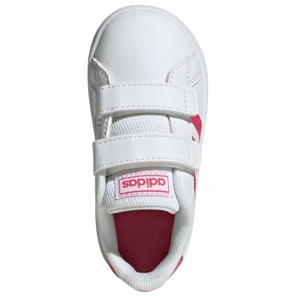 Adidas Regular Fit Kids Infants Trainers.      
Hook-and-loop Strap Closure.      
These Infants' Shoes Feature Glitter 3-stripes and a Cushioned Sockliner That Gives Small Feet Ultra-soft Comfort.      
An Adjustable Strap Closure Keeps Them Feeling Snug and Locked in.      
Little Ones Will Be Ready to Rally in These Infants' Shoes.      
They Make First Steps Simple with a Grippy Sole That Keeps Them Moving.      
The Leather-like Upper Has a Stripped-down Look and Easy on-and-off Straps.