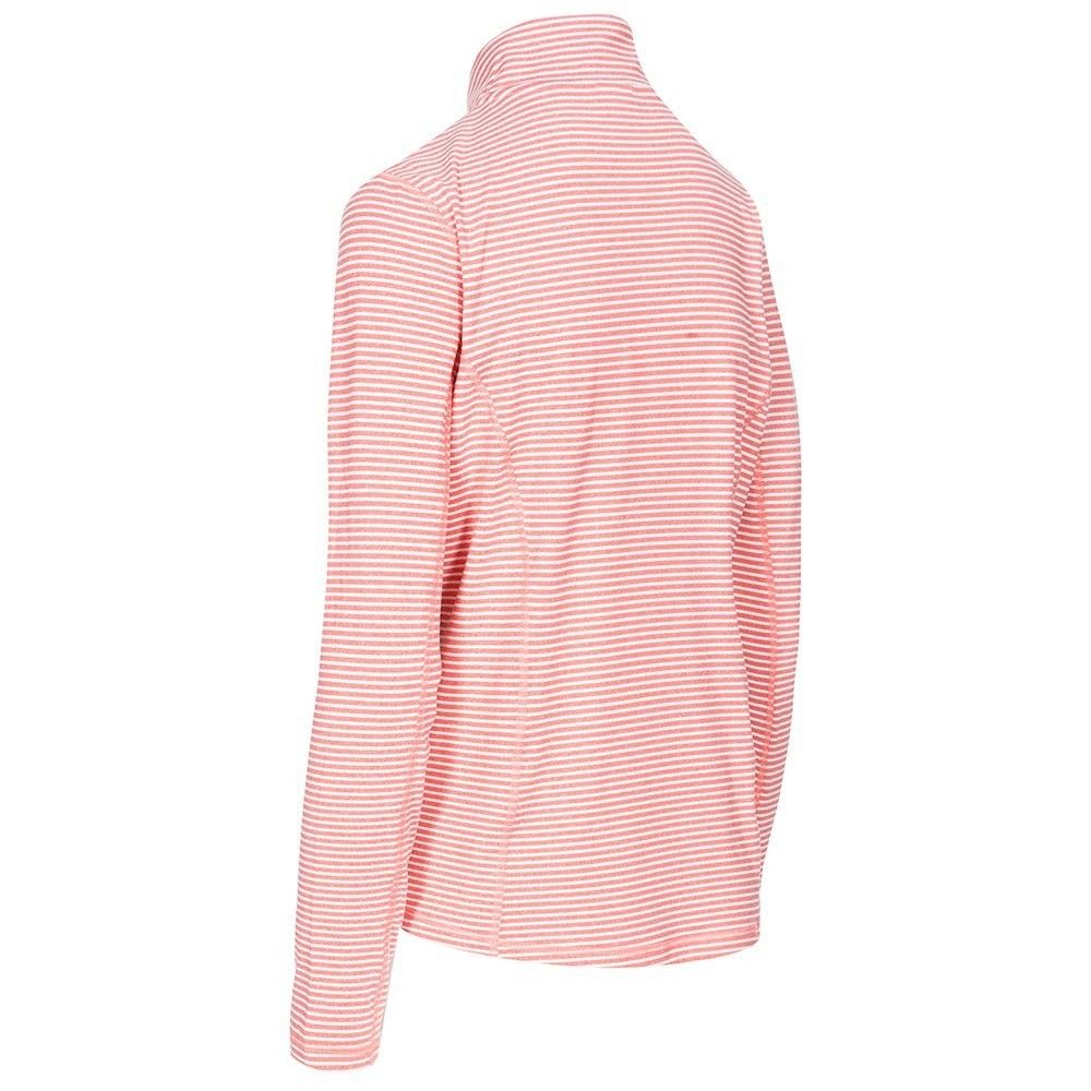 1/2 zip neck. Long sleeves. Flat seams for comfort. Yarn dyed stripe. Wicking. Quick dry. 85% Polyester, 15% Elastane. Trespass Womens Chest Sizing (approx): XS/8 - 32in/81cm, S/10 - 34in/86cm, M/12 - 36in/91.4cm, L/14 - 38in/96.5cm, XL/16 - 40in/101.5cm, XXL/18 - 42in/106.5cm.