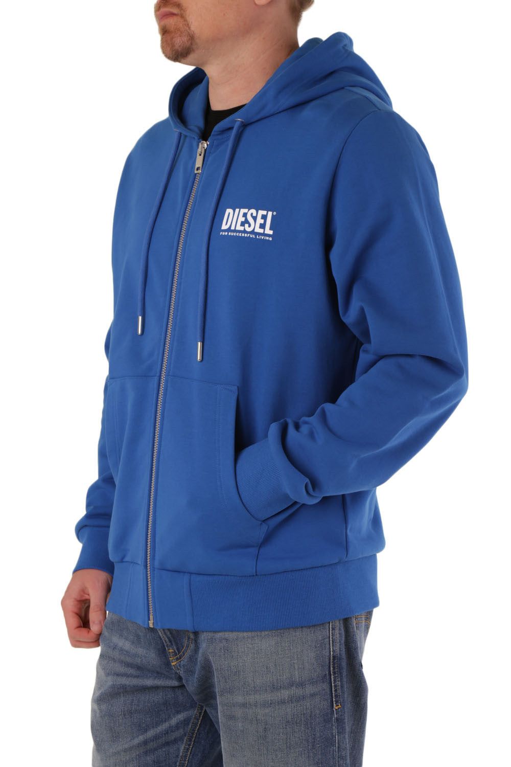 Brand: Diesel   Gender: Men   Type: Sweatshirts   Color: Blue   Pattern: Print   Sleeves: Long Sleeve   Collar: Hood   Fastening: with Zip   Season: All Seasons