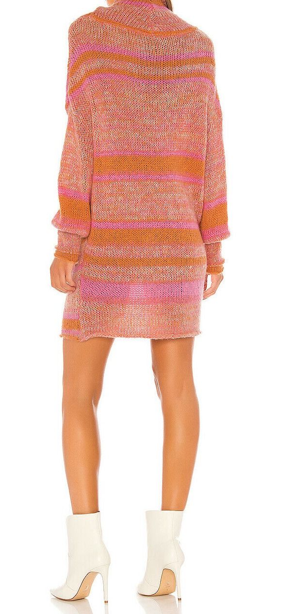 Color: Pinks Size Type: Regular Size (Women's): XS Neckline: Cowl Neck Pattern: Striped Sleeve Length: Long Sleeve Style: Sweater Dress Occasion: Party/Cocktail Dress Length: Short Material: Cotton Blends Zipper: None