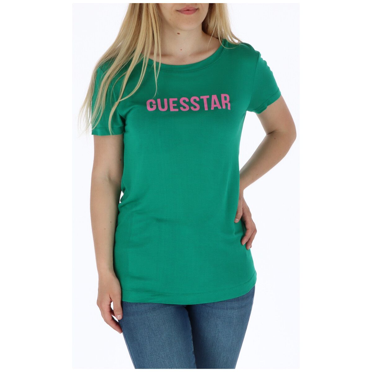 Brand: Guess
Gender: Women
Type: T-shirts
Season: Spring/Summer

PRODUCT DETAIL
• Color: green
• Pattern: print
• Sleeves: short
• Neckline: round neck
•  Article code: W83I12K7DM0

COMPOSITION AND MATERIAL
• Composition: -100% viscose 
•  Washing: machine wash at 30°