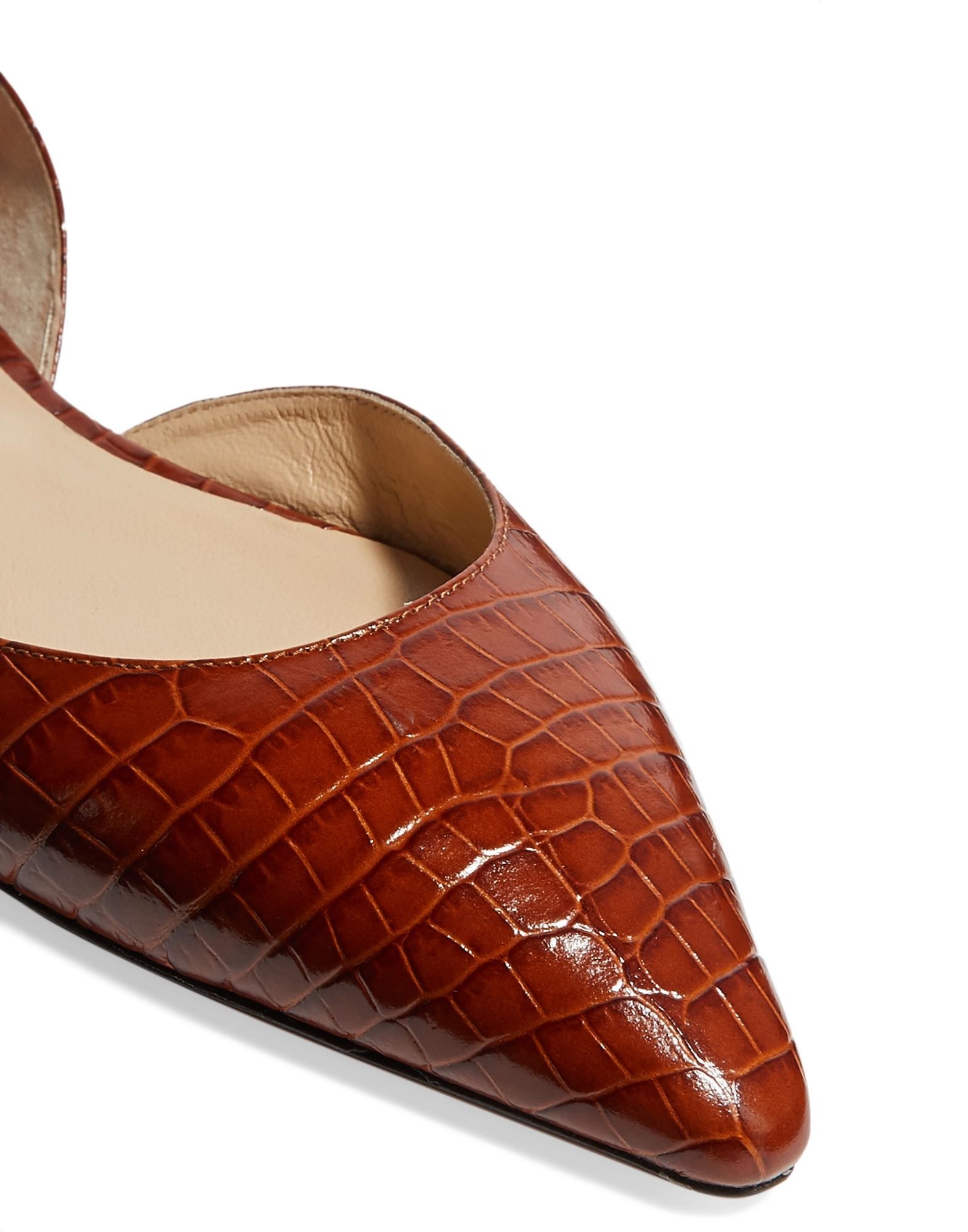 crocodile print, no appliqués, solid colour, narrow toeline, flat, leather lining, leather sole, contains non-textile parts of animal origin