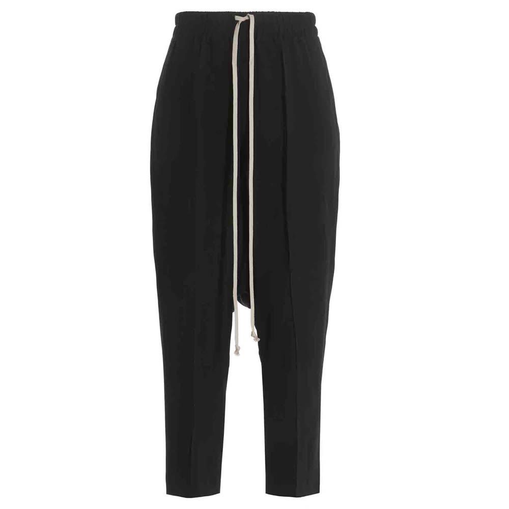 'Drawstring Cropped' crêpe pants featuring a low crotch and an elastic waistband.
