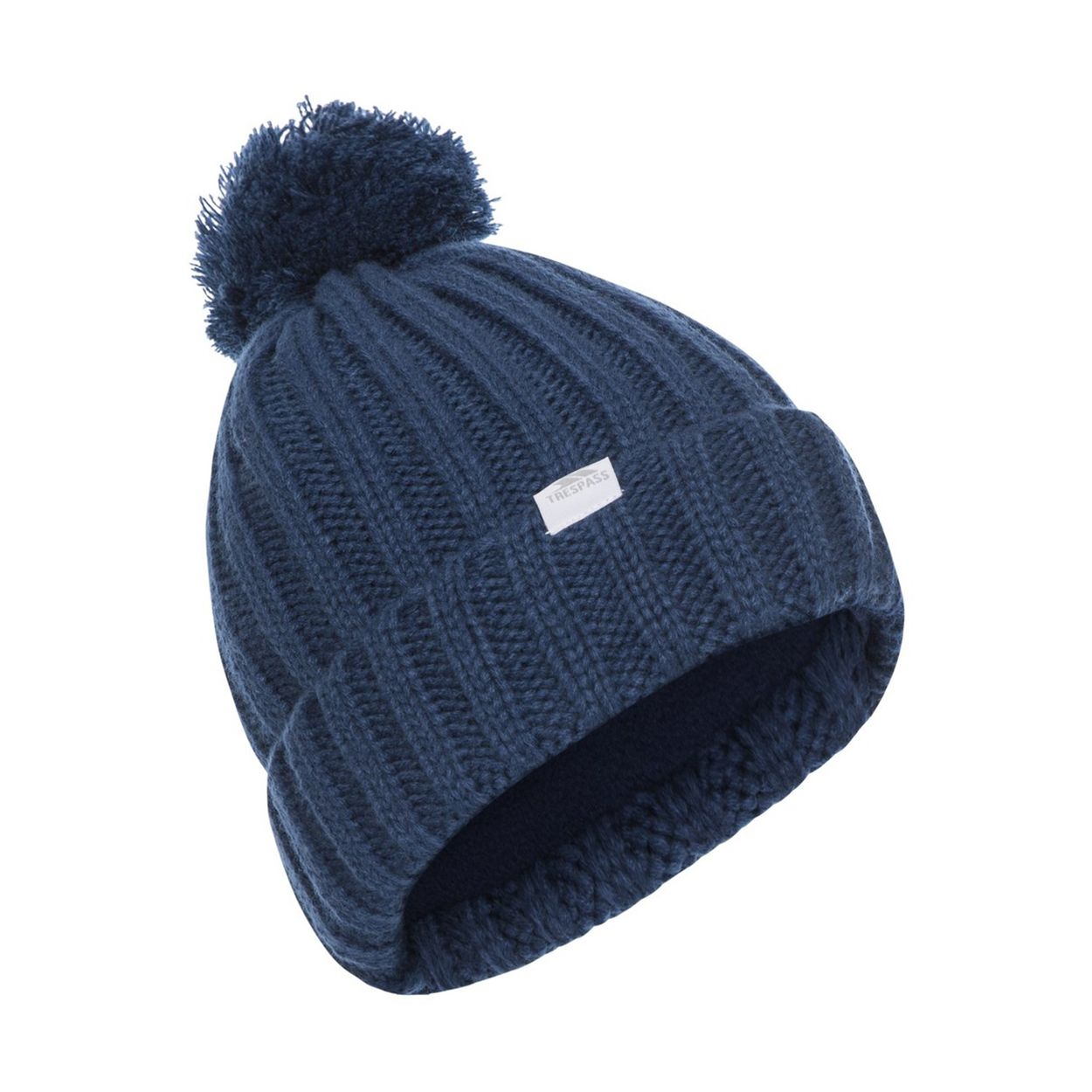Knitted hat with pom pom. Fully fleece lined. Woven label. Outer: 100% Acrylic, Lining: 100% Polyester anti pil fleece.