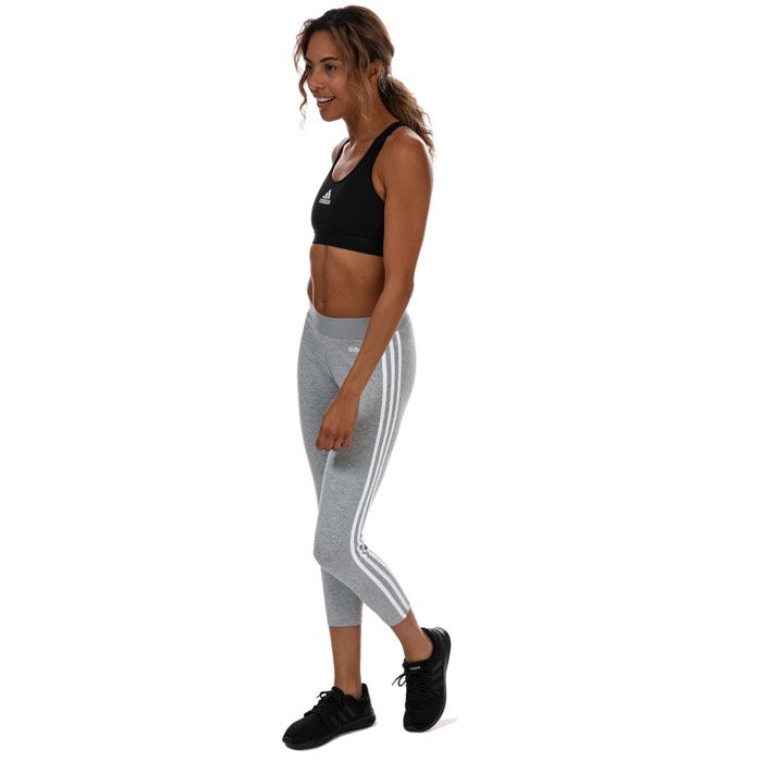 Womens adidas Essentials 3- Stripes Leggings in grey white.- Exposed elastic waist.- Regular length.- Contrast 3-Stripes.- Small logo on the hip.- Fitted fit.- 92% Cotton  8% Elastane.  Machine washable. - Ref: FQ4123