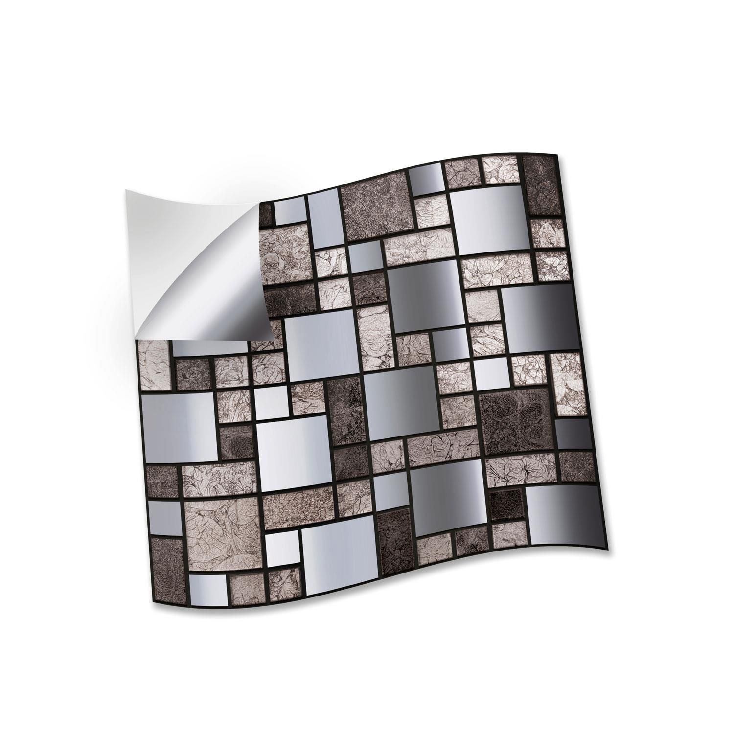 Metallic Silver Grey Stone Mosaic Wall Tile Sticker Set 15cm (6inch) 24pcs one pack