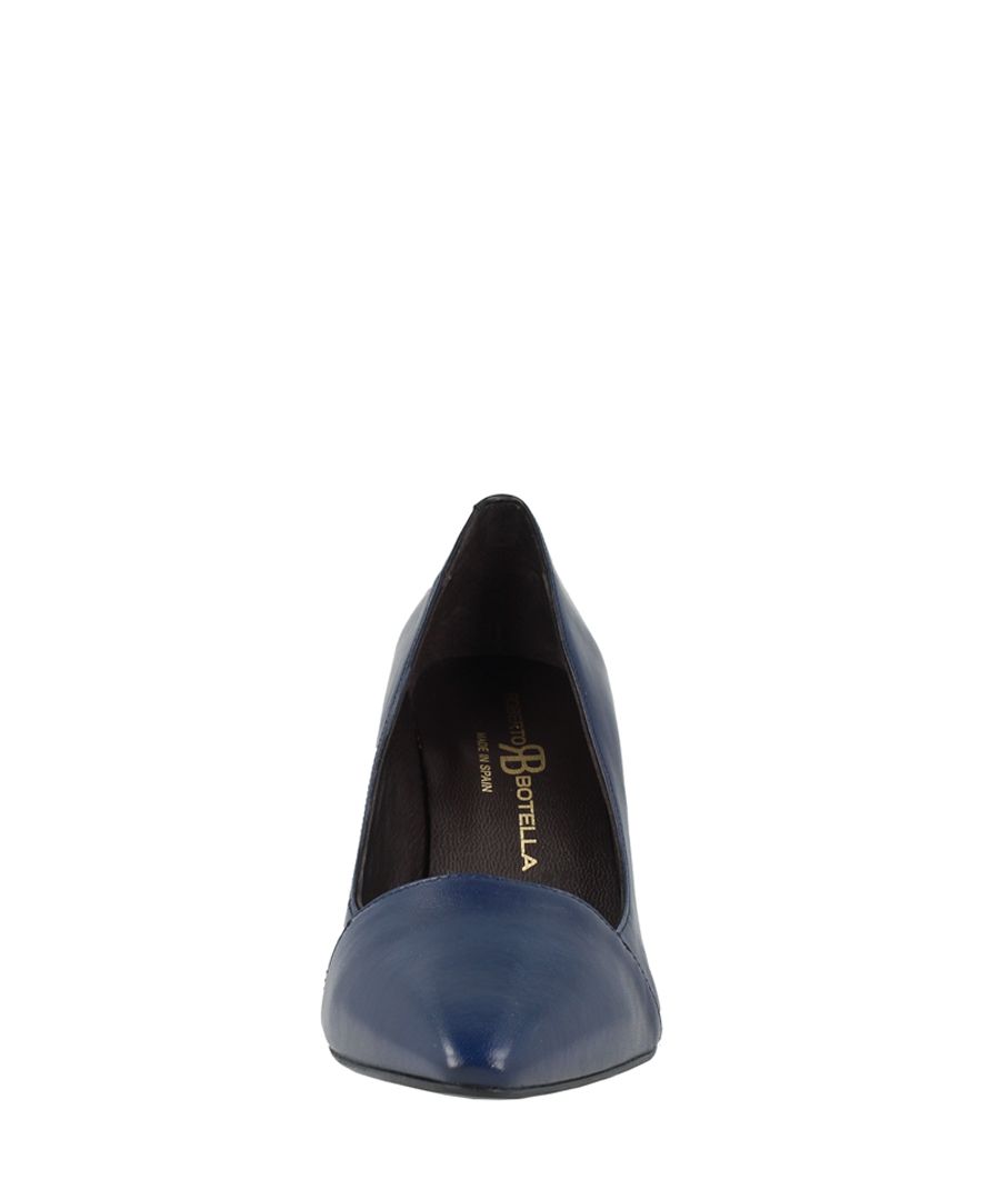 Navy leather pointed block heels