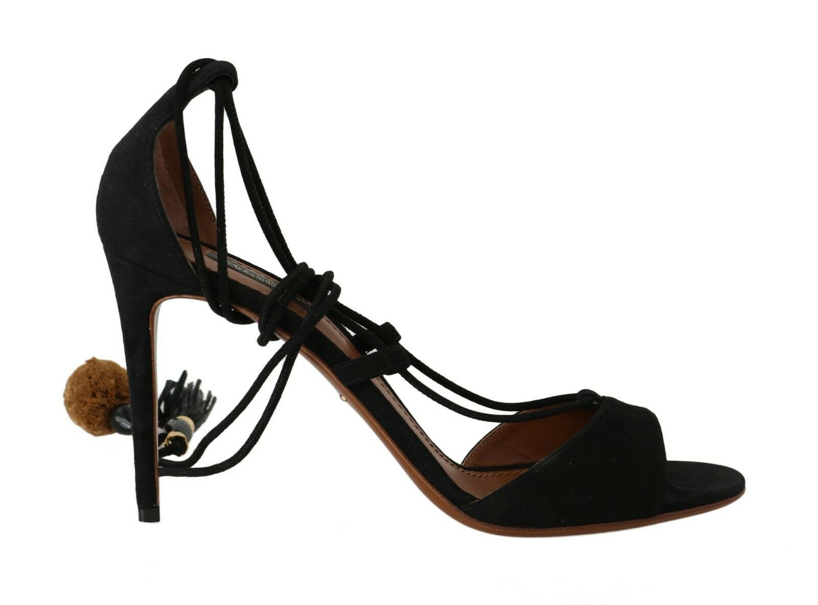 Dolce and Gabbana Black Suede Tassel Strap Stilettos Shoes