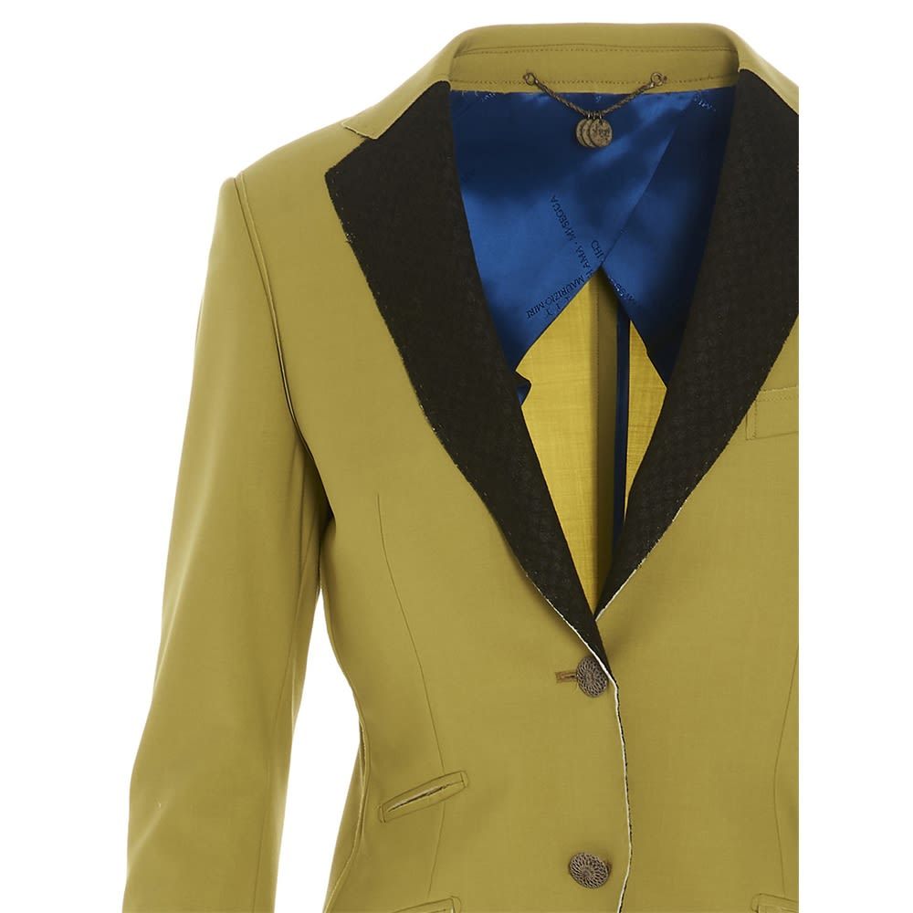 Maurizio Miri single-breasted blazer with contrast lapels, ticket pocket and b2 button.