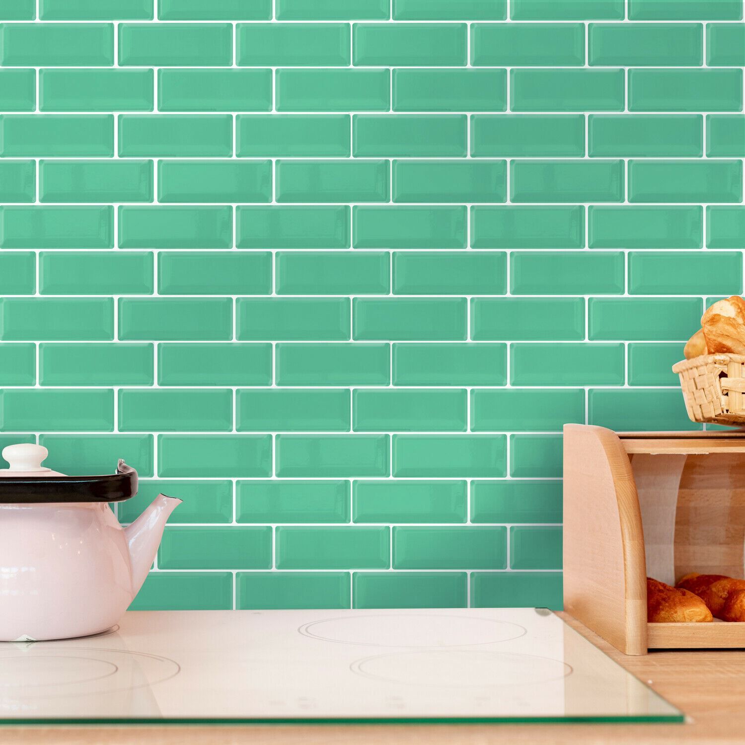 Mint Green Glossy 3D Sticker Tile 30 x 30cm 6 pcs DIY Self Adhesive