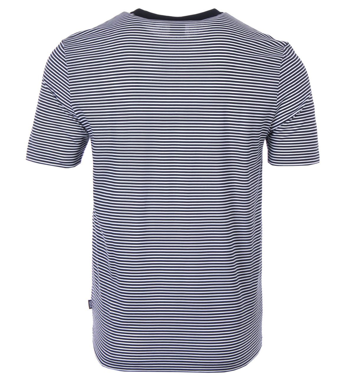 The classic Tiburt T-Shirt from BOSS has been given a makeover for the new season, crafted from sustainably sourced made in Africa cotton. Super soft and lightweight feel allowing for easy wear and styling. Featuring a classic crew neck design with short sleeves and an allover striped design, enhancing this classic essential. Finished with a large BOSS logo across the chest. Cotton made in Africa - an initiative of the Aid by Trade Foundation, one of the world's leading standards for sustainably produced cotton. Regular Fit, Sustainably Sourced Cotton, Ribbed Crew Neck, Short Sleeves , Allover Striped Design, BOSS Branding. Style & Fit: Regular Fit, Fits True to Size. Composition & Care:100% Cotton, Machine Wash.