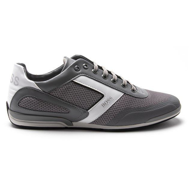 Ramp Up Your Style Status With The Sleek Men's Saturn_lowp Trainer From Boss. Crafted From A Premium Grey Nylon, The Streamlined Silhouette Is Also Finished With A Moulded Footbed For Your Comfort.