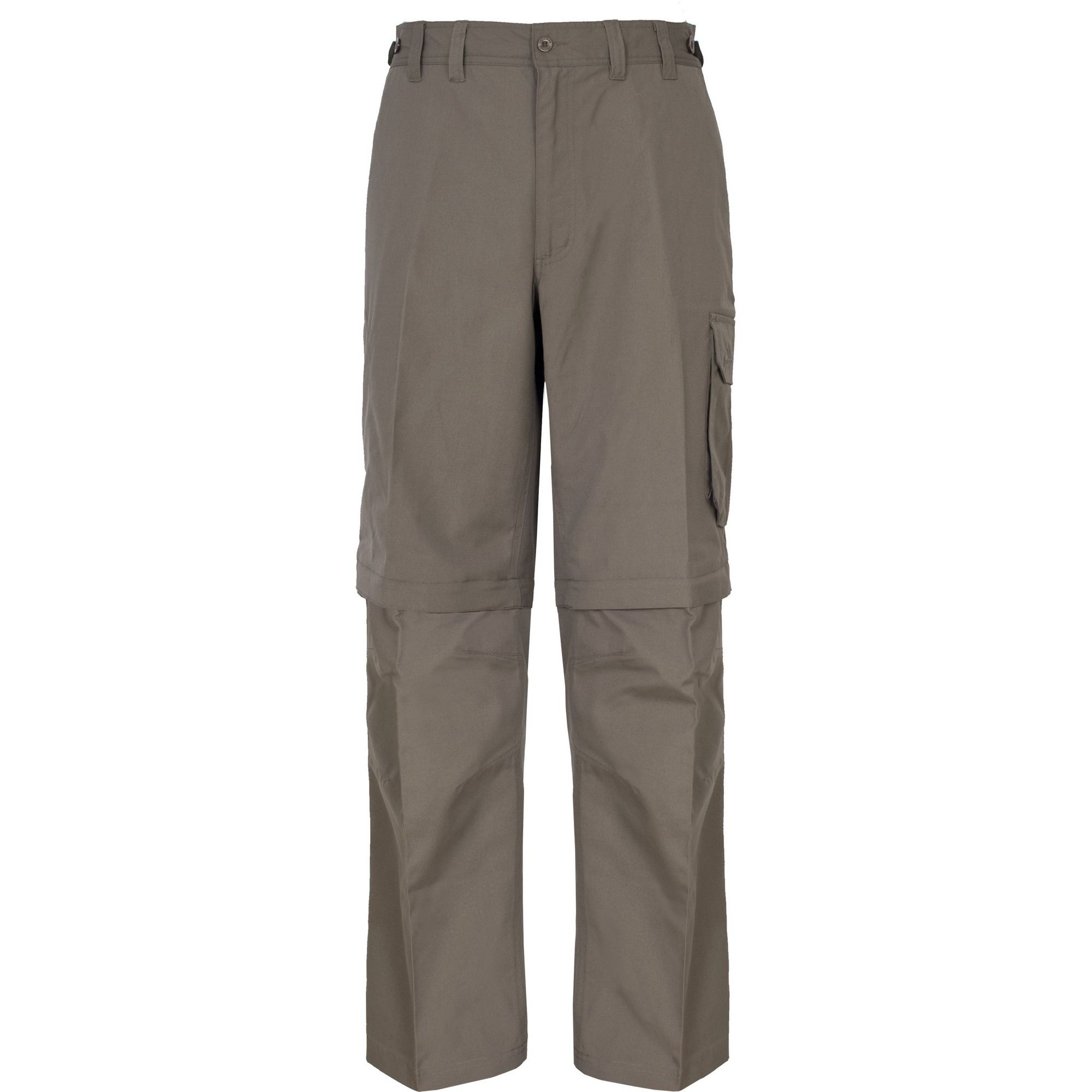 Mens convertible cargo trousers. Durable water repellent finish. UPF40+ protective fabric. Converts into shorts with zip off legs from the knee, making them ideal for outdoor walking. Moisture wicking build. Quick dry fabric. 2 zipped pockets, 1 concealed zipped pocket, 2 side pockets and 3 bellow patch pockets. Elasticated back panel with side adjusters. Articulated knee darts for added mobility. 65% Polyester, 35% Cotton.