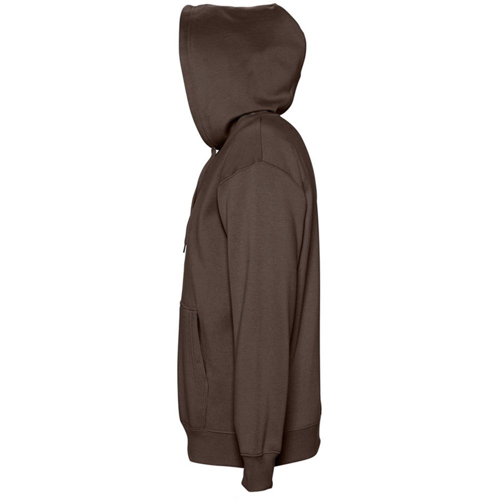 Brushed fleece backing. Drop shoulder style. Lined hood with flat self colour drawcord. Front kangaroo pouch pocket. Elastane rib cuffs and hem. Fabric weight: 320 gsm. Material: 50% cotton/50% polyester. Chest (to fit): XS(35/36), S(36/38), M(38/40), L(41/42), XL(43/44), XXL(45/47).