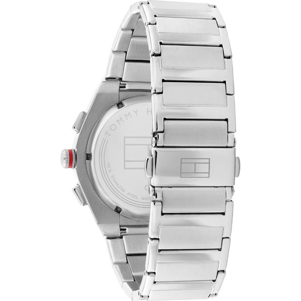 This Tommy Hilfiger Connor Multi Dial Watch for Men is the perfect timepiece to wear or to gift. It's Silver 44 mm Round case combined with the comfortable Silver Stainless steel watch band will ensure you enjoy this stunning timepiece without any compromise. Operated by a high quality Quartz movement and water resistant to 5 bars, your watch will keep ticking. The classic colours will go great with any outfit . It enables you to easily spice up a normal outfit and add style to your life. -The watch has a calendar function: Day-Date, 24-hour Display High quality 21 cm length and 23 mm width Silver Stainless steel strap with a Fold over with push button clasp Case diameter: 44 mm,case thickness: 10 mm, case colour: Silver and dial colour: Blue