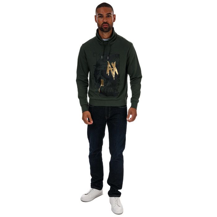 Mens Armani Exchange Graphic Logo Hoody in green.-  High neckline.- Long sleeves.- Ribbed trims.- Graphic print at the chest.- 84% Cotton  16% Polyester.  Machine wash at 30 degrees.- Ref: 3ZZMALJH7Z1829