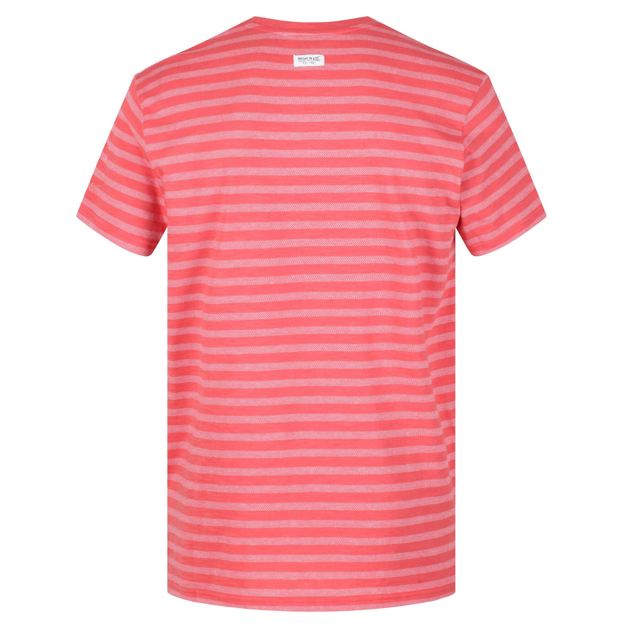 Material: coolweave 100% cotton herringbone striped fabric. Crew neck. Short sleeves.