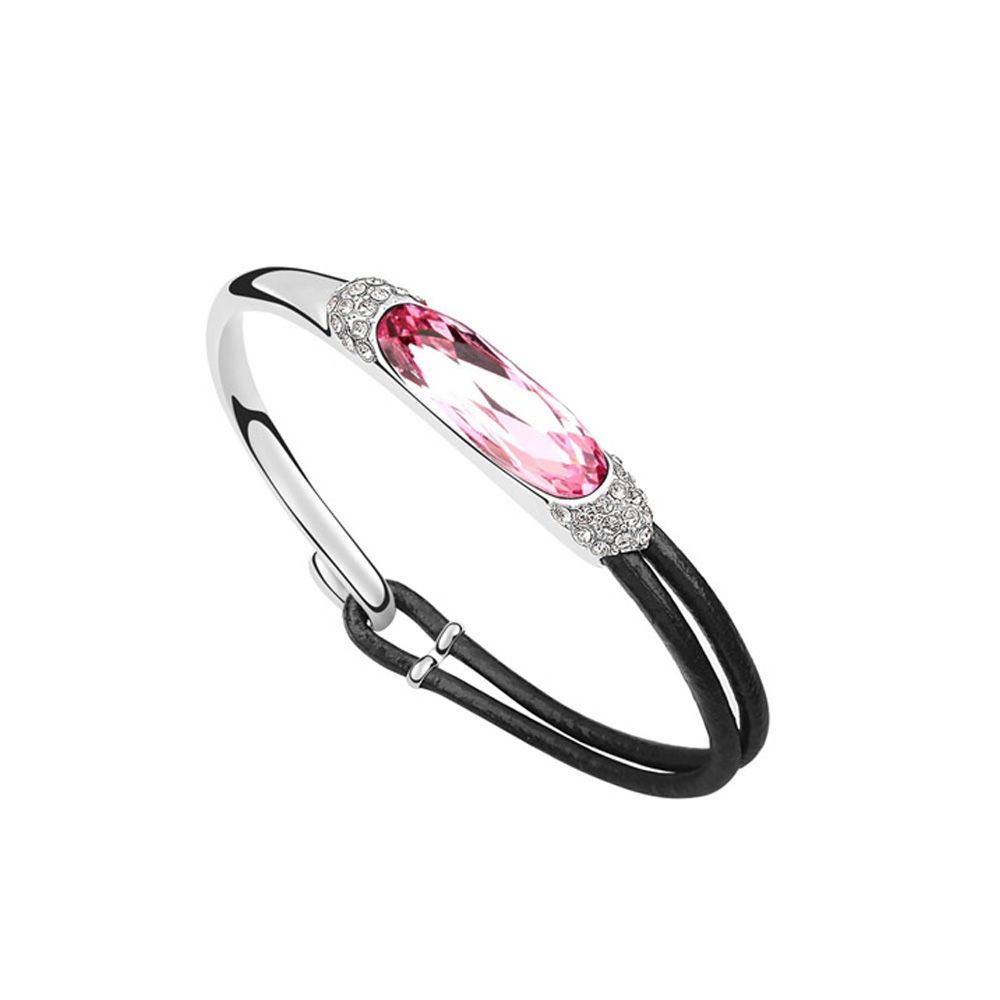 Swarovski - Leather Bracelet made with Pink Swarovski Crystal Elements