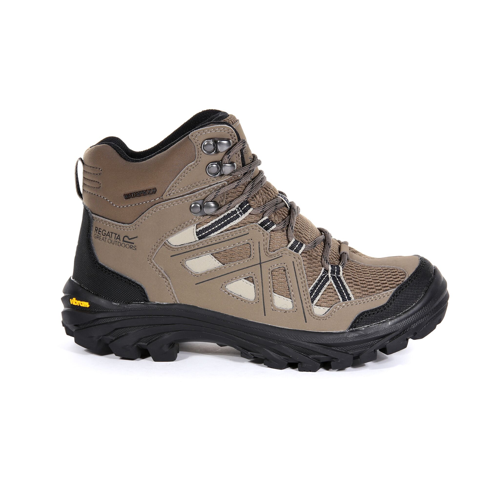Womens hiking boots made of Isotex waterproof material. Seam sealed with internal membrane bootee liner. PU nubuck and breathable mesh upper. Hydropel water resistant technology. Deep padded neoprene collar and mesh tongue. Rubberised toe and heel bumpers. EVA comfort footbed. Stabilising shank technology. Vibram outsole for exceptional traction and durability. 45% Polyurathane, 55% Polyester.